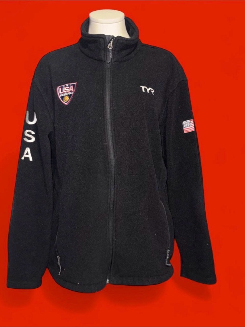 TYR Black Full-Zip Men's Fleece Jacket with USA Patches
